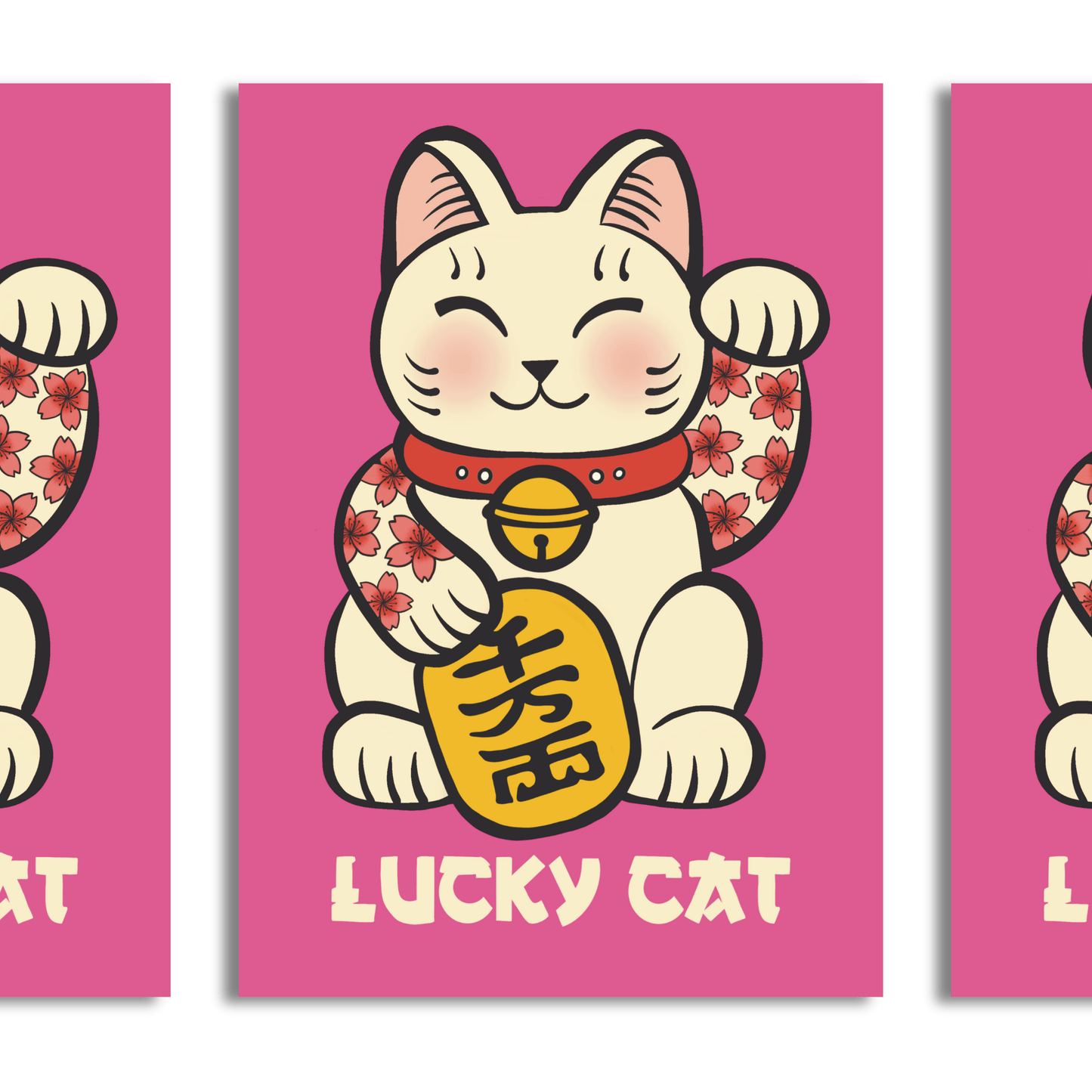 Pink Lucky Cat A4 Print - HM