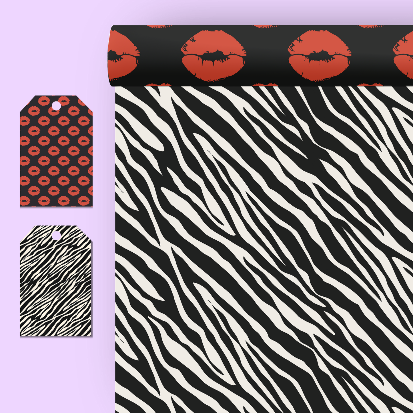 Zebra Print/Lips Double-Sided Gift Wrap