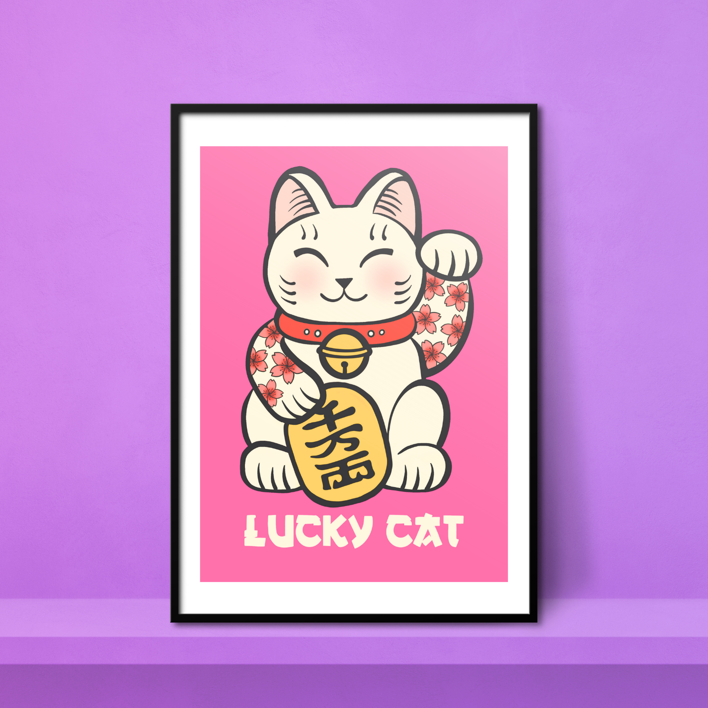 Pink Lucky Cat A4 Print