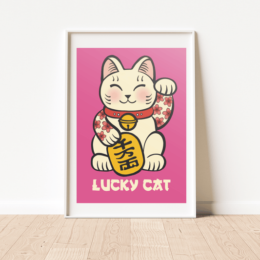 Pink Lucky Cat A4 Print - HM