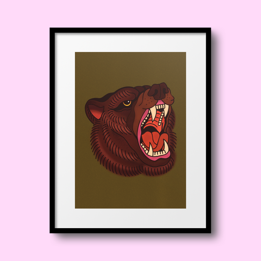 Trad Brown Bear A4 Print