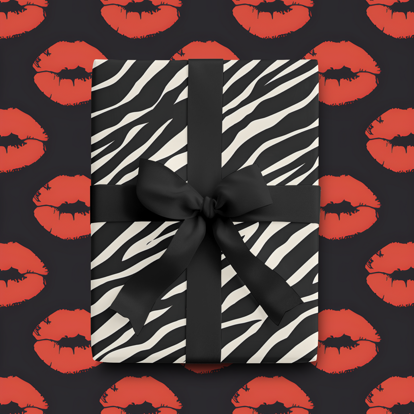 Zebra Print/Lips Double-Sided Gift Wrap