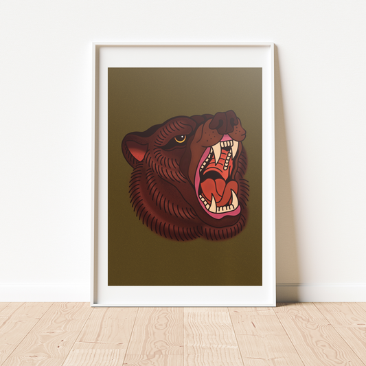 Trad Brown Bear A4 Print