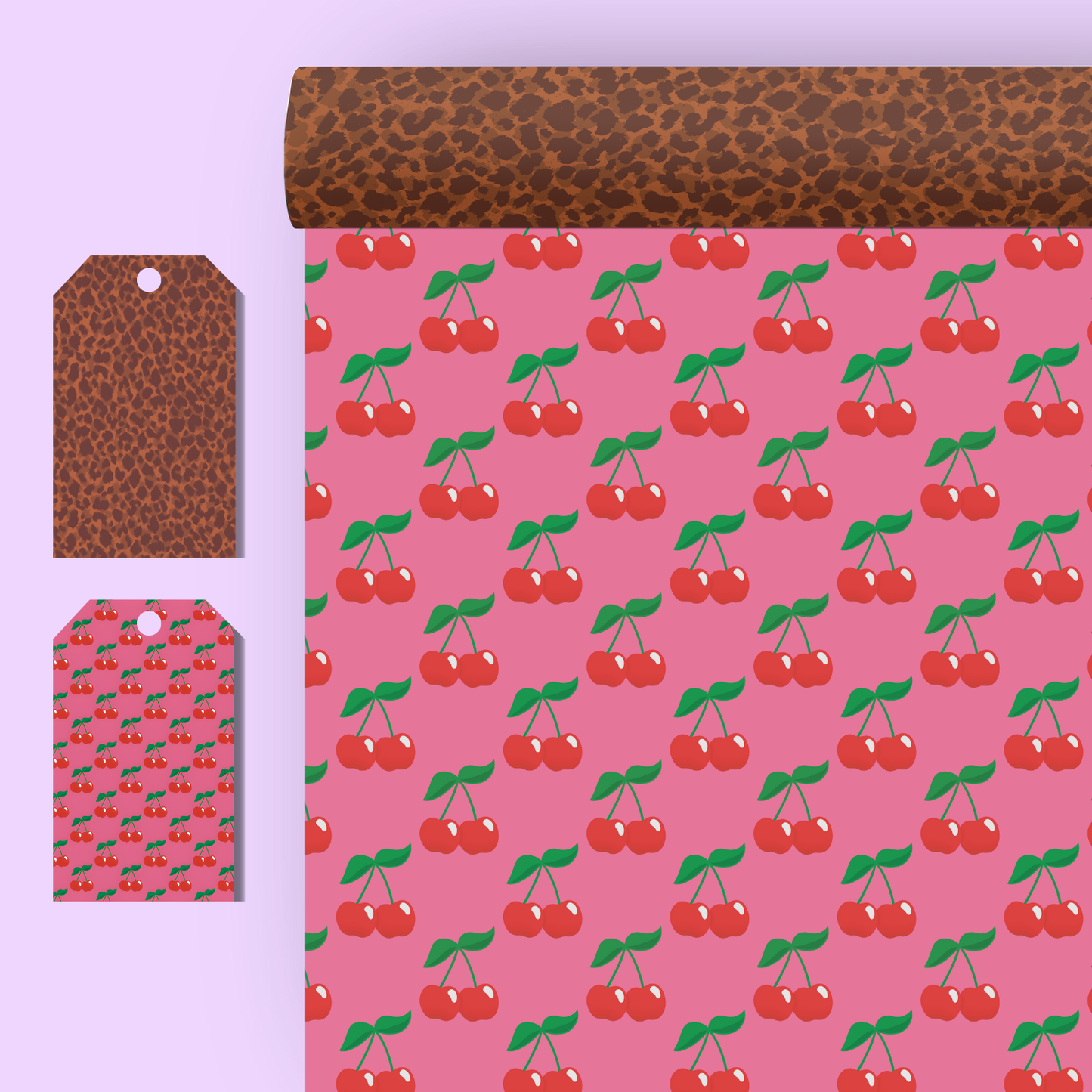 Leopard/Cherries Double-Sided Gift Wrap